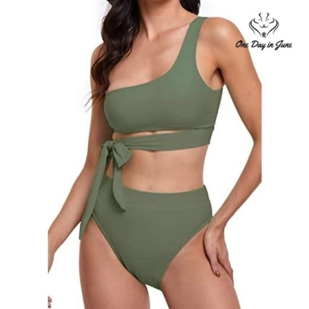 Byoauo One Shoulder Wrap Bikini Swimsuit Size M